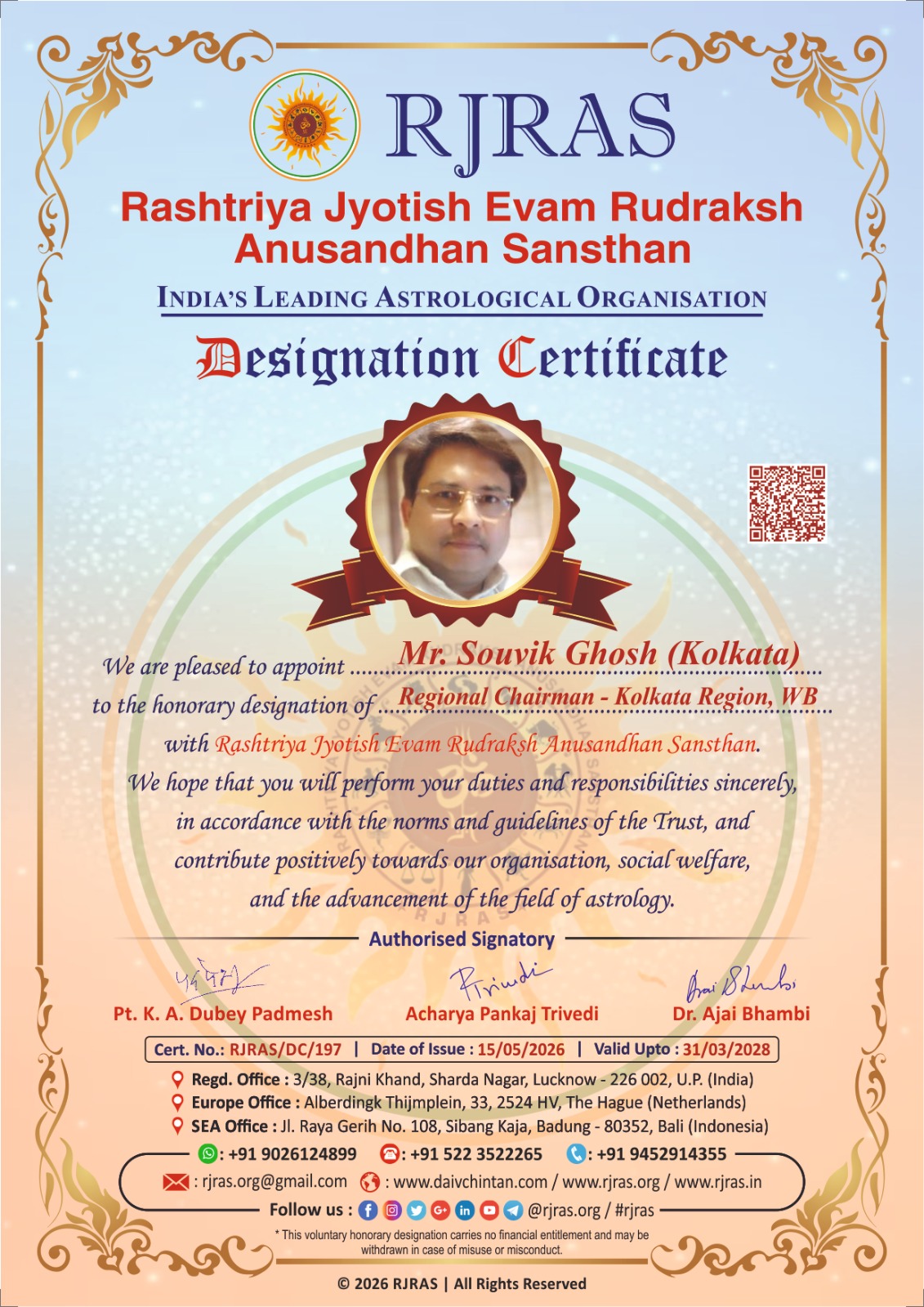 Dr. Souvvik Ghosh Official Certification